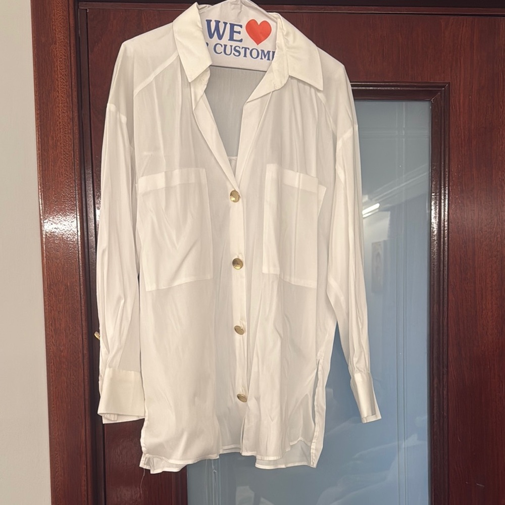 White Casual Button Down Shirt with Relaxed Fit